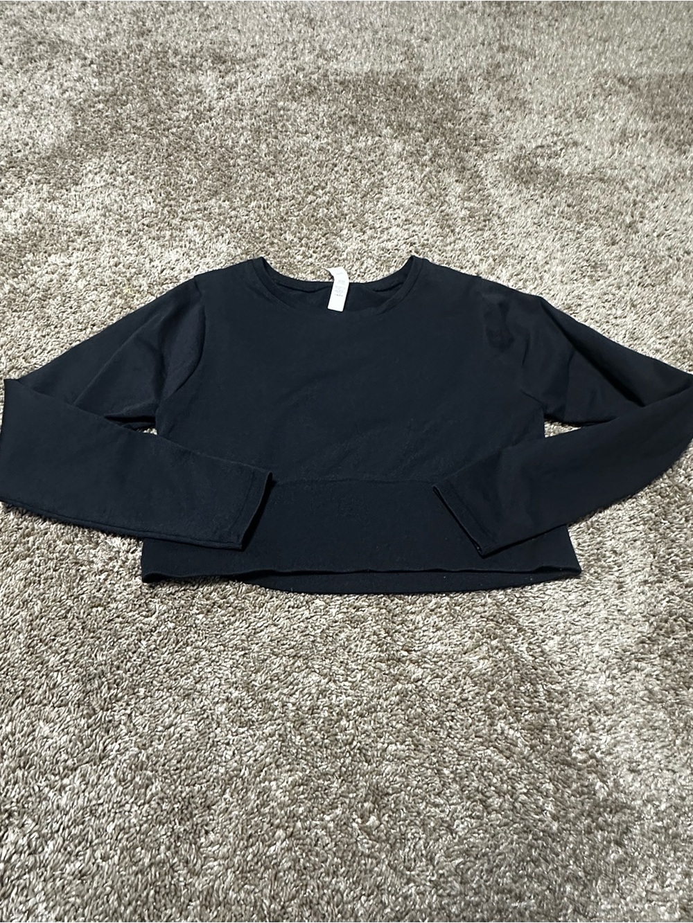 aerie Black Long-Sleeve Cropped Crewneck Top
